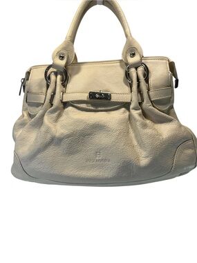 Hexagona Paris Neutral Soft Grained Leather Satchel W/ Crossbody Strap